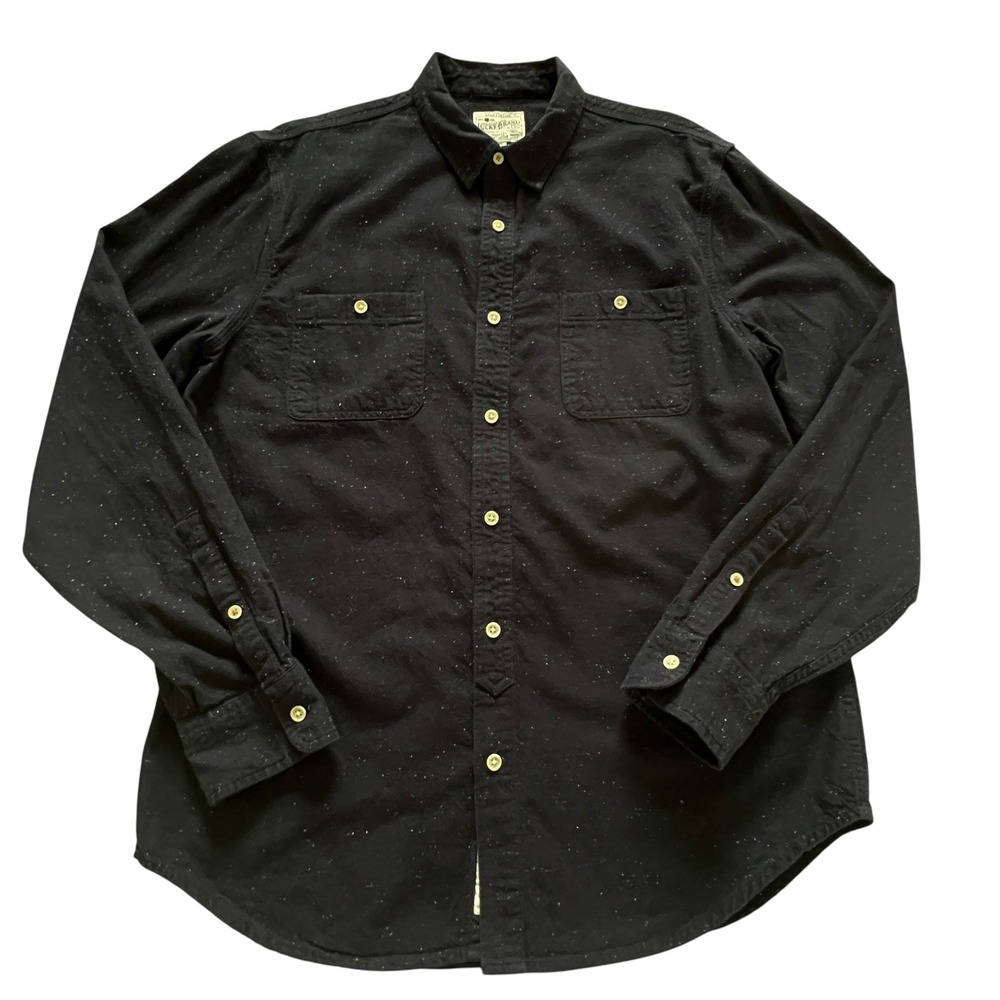 Lucky Brand Mason Workwear Mens L Speckled Nep Flannel Button Down Shirt Blue - Picture 3 of 11